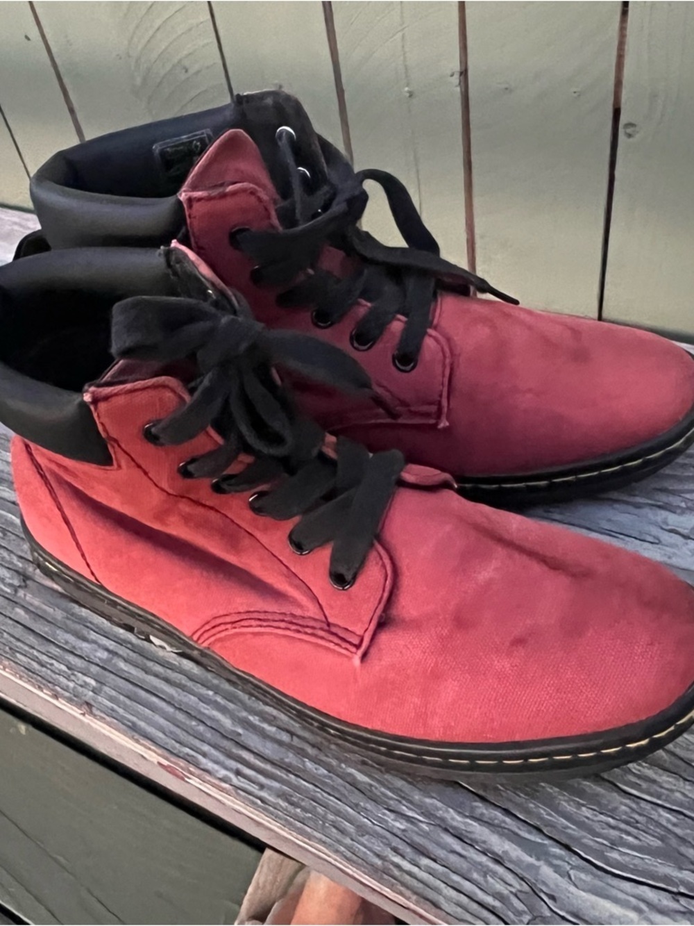 Dr. Martens Maelly Red Canvas Ankle Boots with Black Trim Size 9 - Picture 2 of 13
